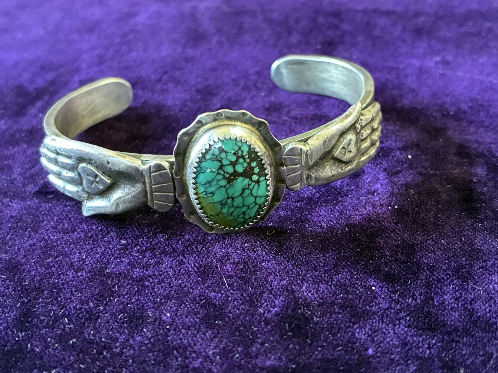 Vintage Sweet Bird Studio Sterling Turquoise Cuff Bracelet Rare