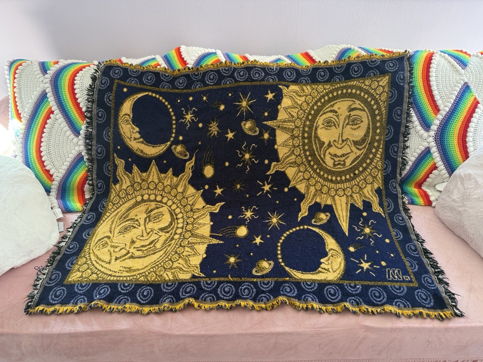VTG 90’s Celestial Sun Moon Horizontal Throw Blanket Northwest Company 