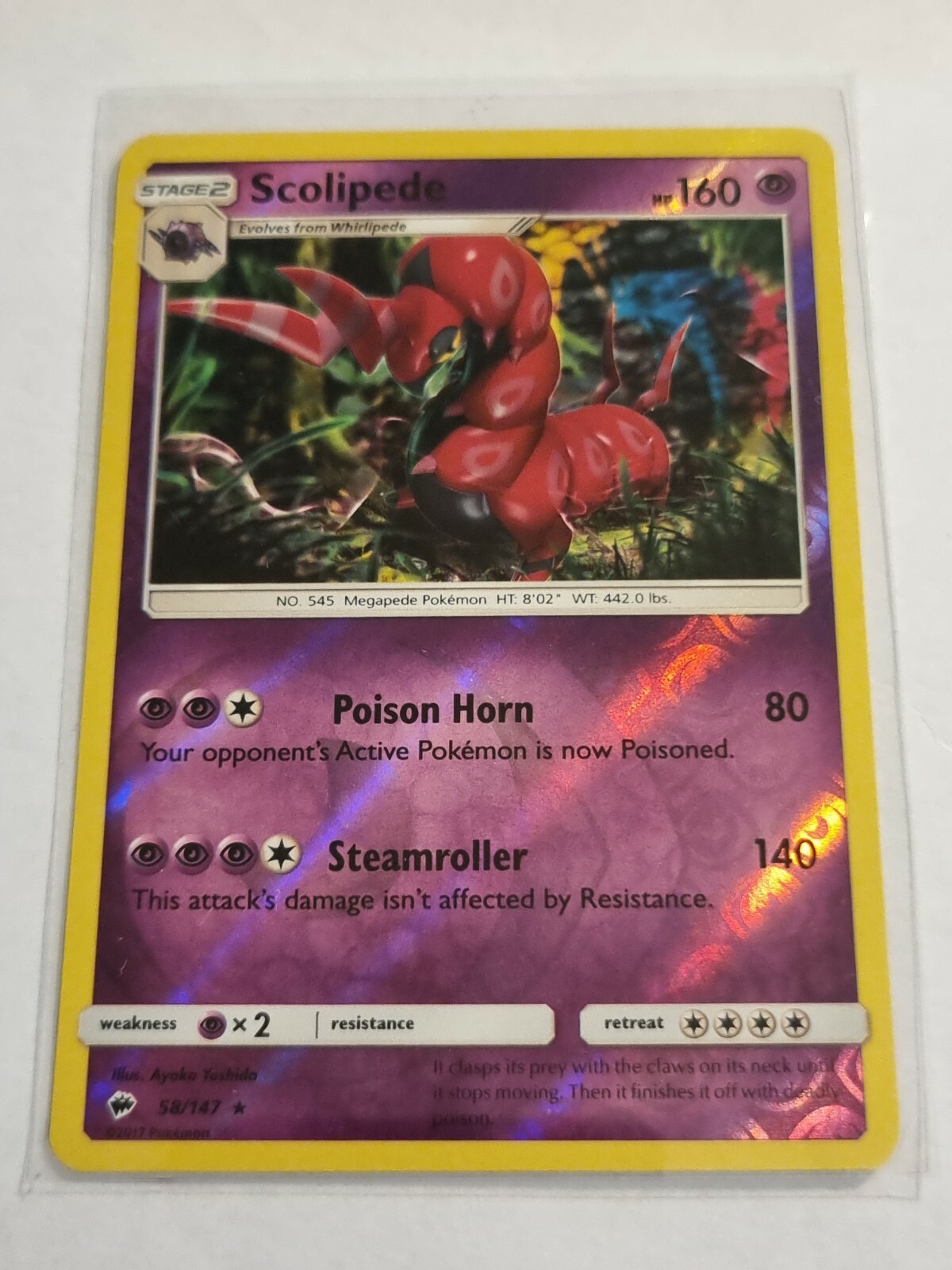 Scolipede 58/147 Pokemon Card Sun Moon Burning Shadows Rare Reverse Holo Foil
