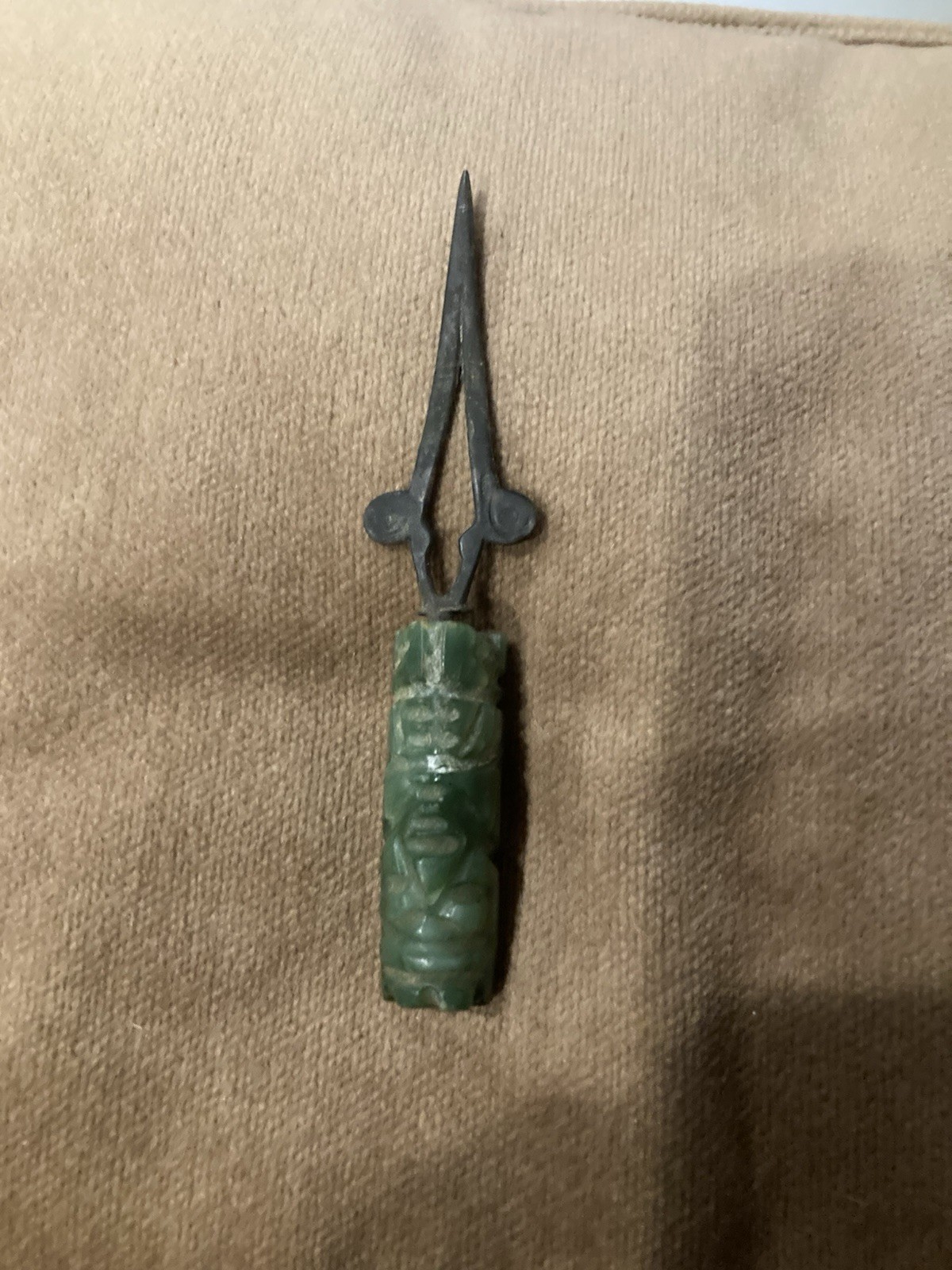 Mexico Vintage Sterling Silver And Stone Hand carved Handle Letter Opener  O1