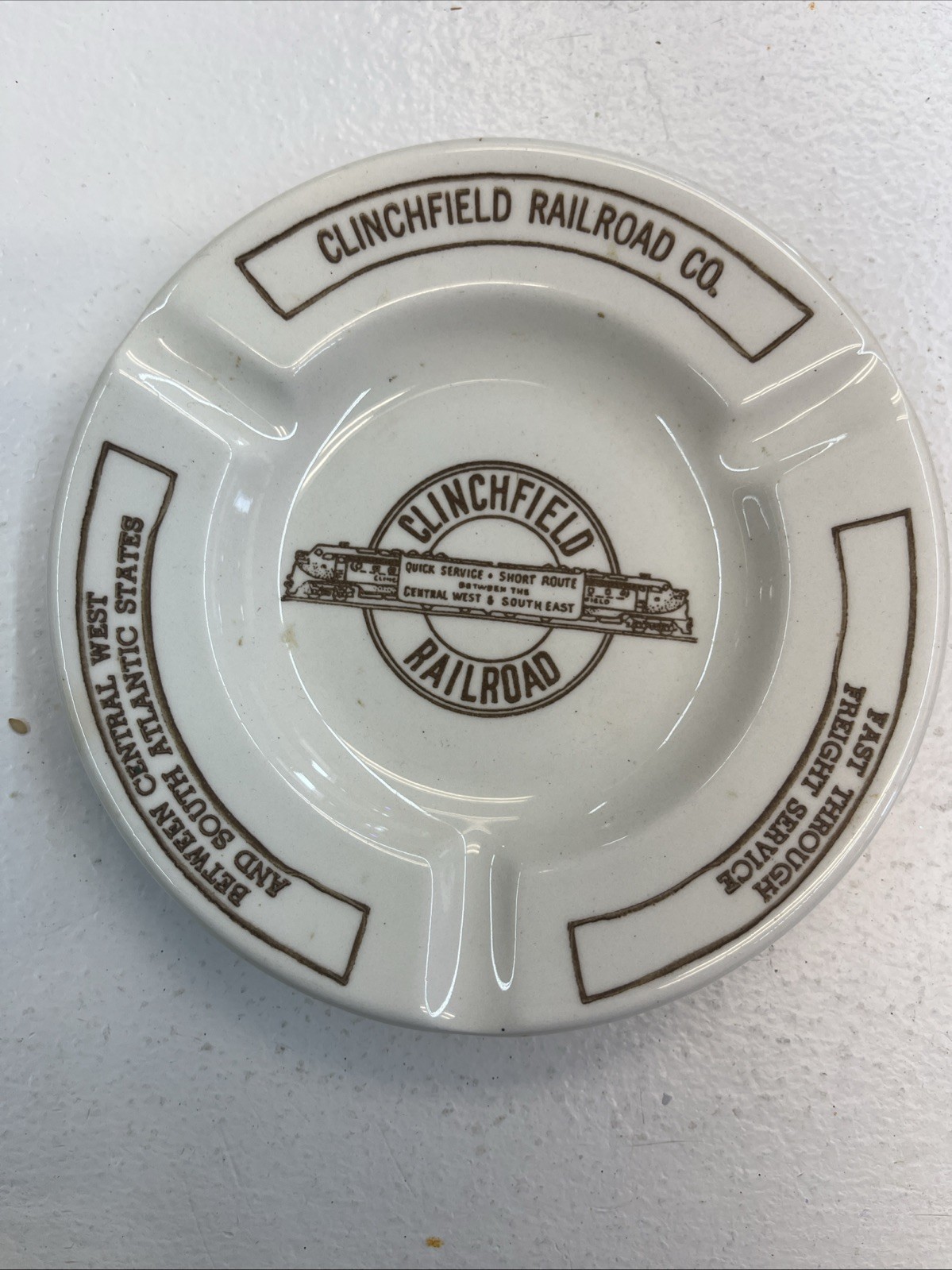 CLINCHFIELD Railroad Co. vintage ashtray , Royal China Inc. CLINCHFIELD Railroad Co. vintage ashtray , Royal China Inc.