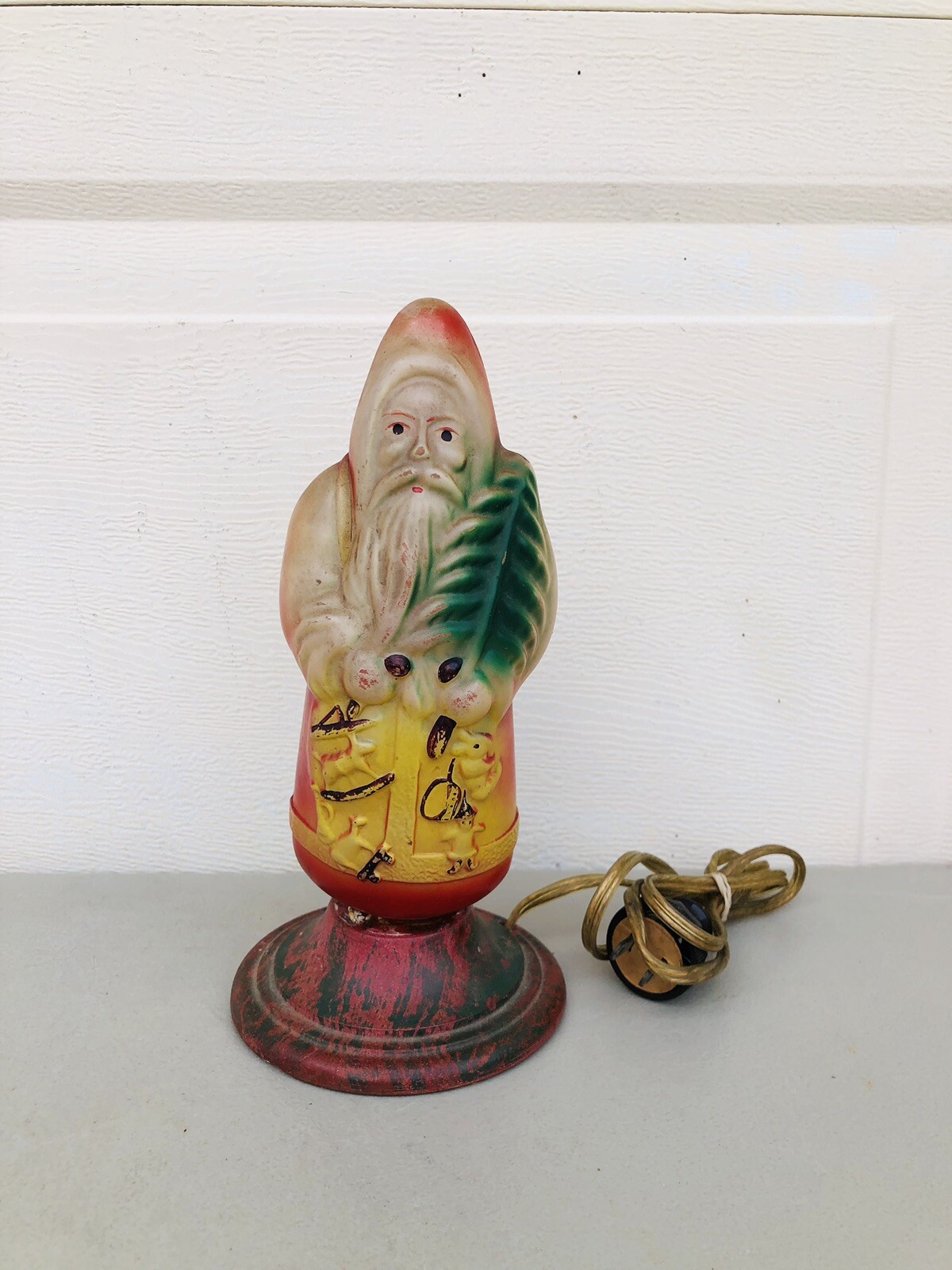 Large 1920s Edison Belsnickle Santa Claus Christmas Light Bulb on Stand