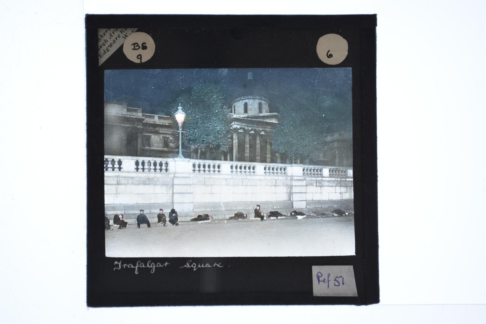 Trafalgar Square London Homelessness Night Magic Lantern Slide c1900s