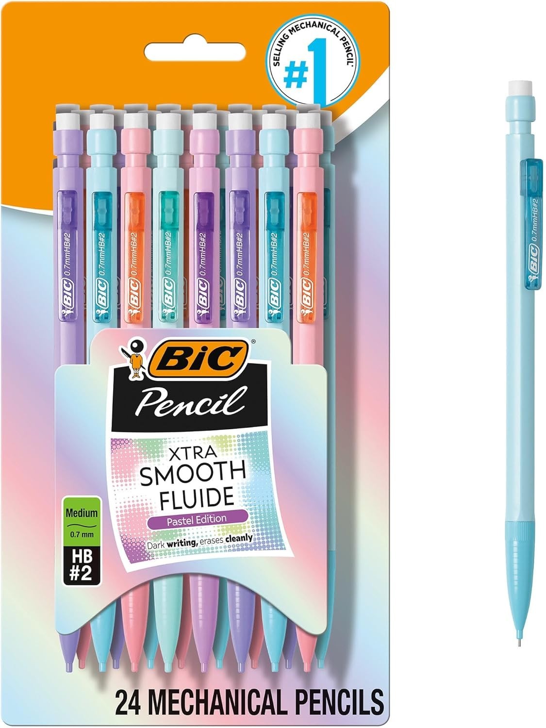 BIC Xtra-Smooth Mechanical Pencils Set 0.7mm No. 2 Lead 24-Pack Pastel Barrels