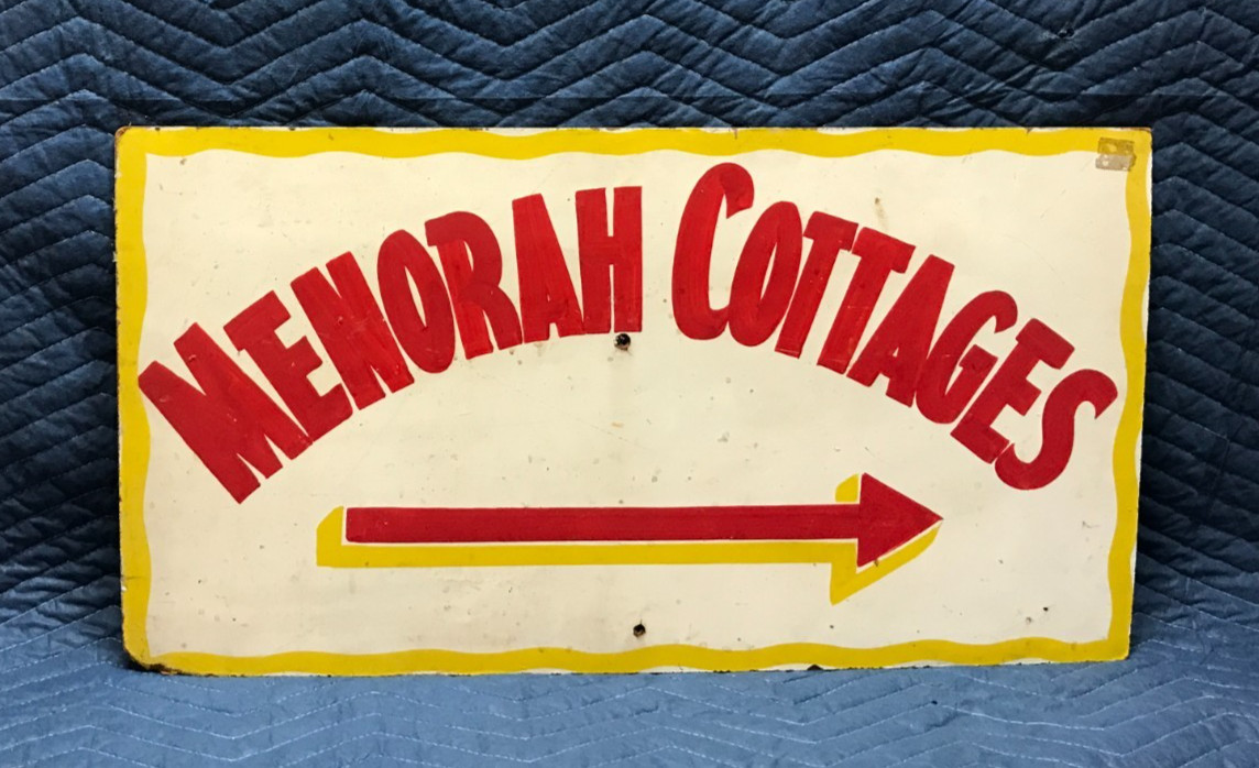 Antique 1940's VTG 16x30 Wood 1940's MENORAH COTTAGES Sign Man Cave Old 33-26B