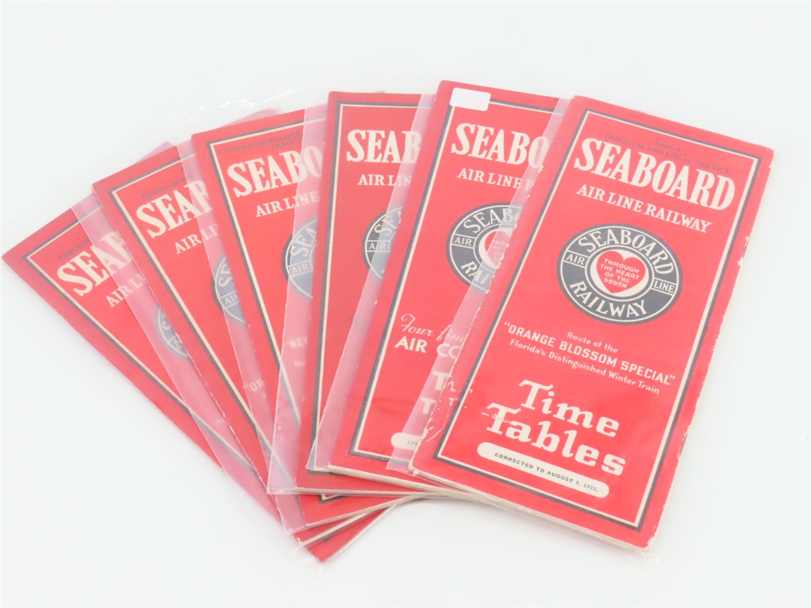 LOT of 6 Vintage SAL Seaboard Air Line Public Timetables 1931, 1933, & 1934