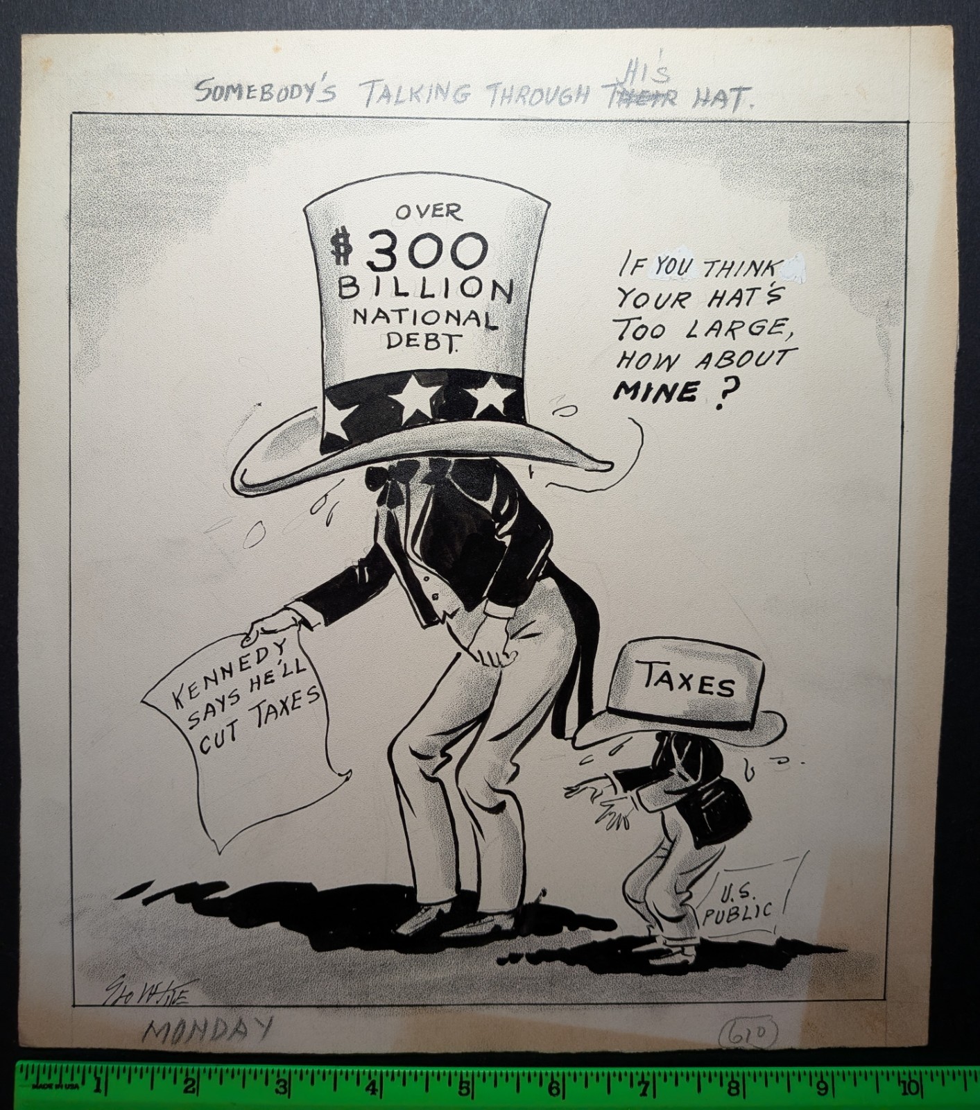 Vintage 1940/50s National Debt Taxes Uncle Sam Original Political Art