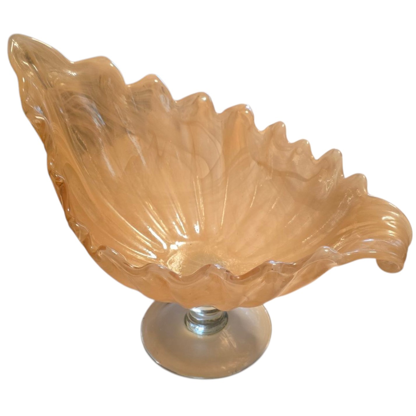 Vintage Lavorazione Arte Murano Seashell Form Pedestal Bowl Centerpiece Italy