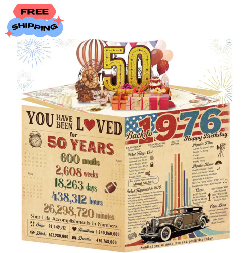 3D Pop Up 50th Birthday Card Gifts for Him, Vintage 50 Year Old Card, 3D POP UP,