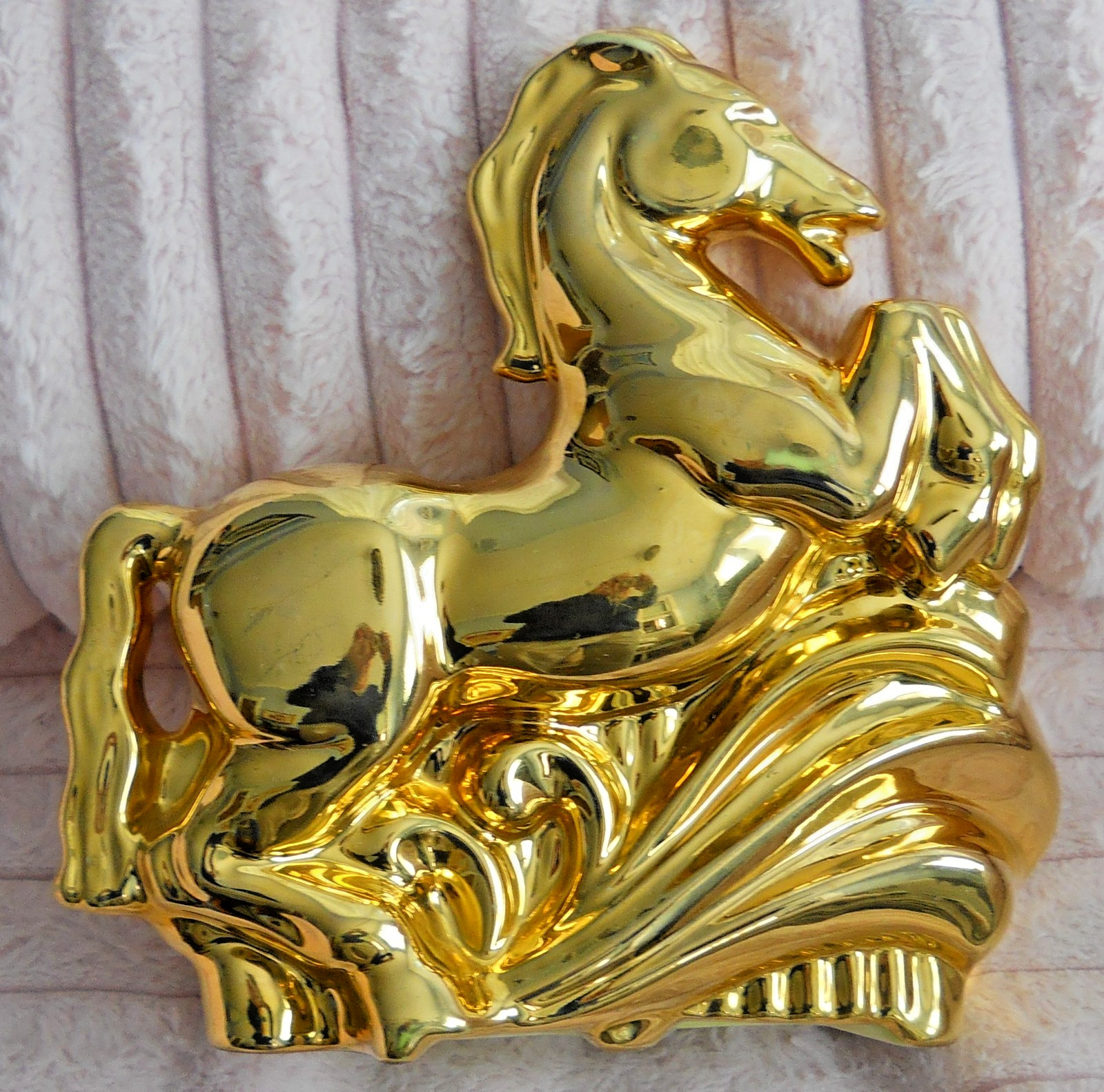 Vintage MCM Gold Metallic Finish Rearing Stallion Ceramic Horse Planter