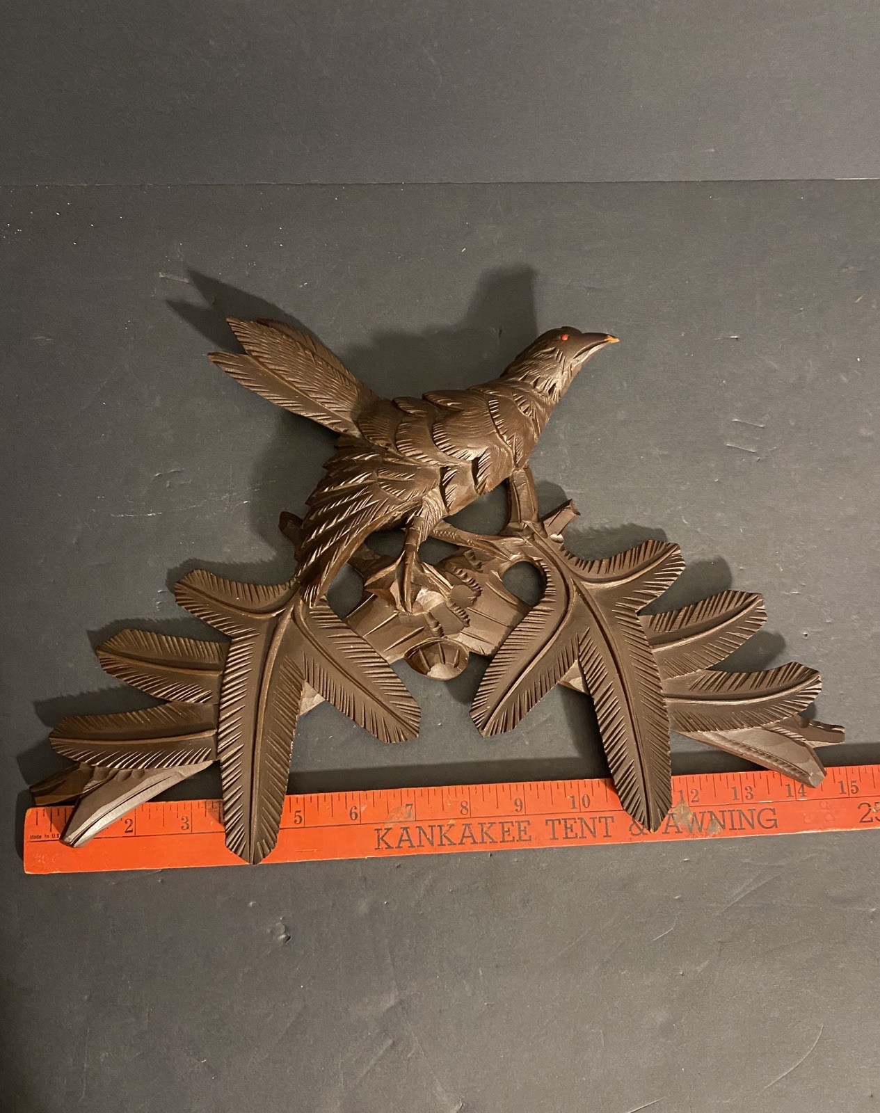 Large Vintage Black Forest Cuckoo Clock Top Crest Topper Wood Carved Bird 15