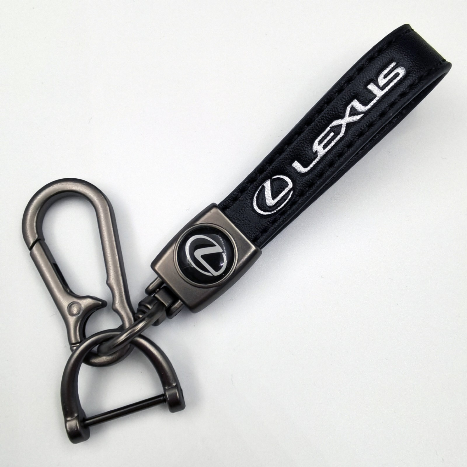 Lexus Car Logo Key Chain Keychain Ring Chrome Metal Leather Keyring