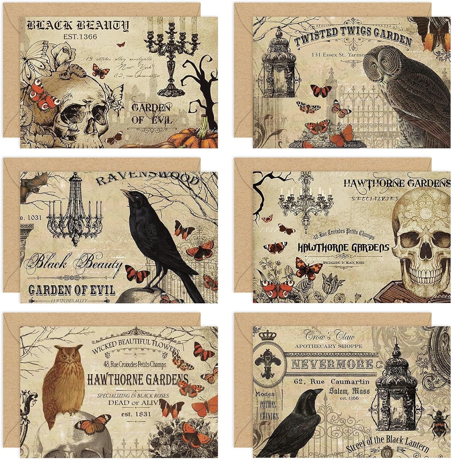 36 PCS Halloween Greeting Cards Vintage Owl Crow Skull Blank Note Cards Envelope 36 PCS Halloween Greeting Cards Vintage Owl Crow Skull Blank Note Cards Envelope