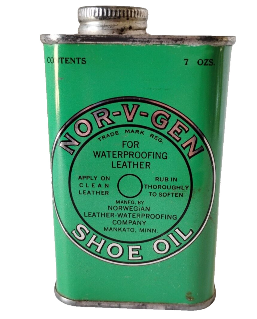 Vintage NOR-V-GEN Shoe Oil Can NORWEGIAN LEATHER WATERPROOFING CO Mankato MN