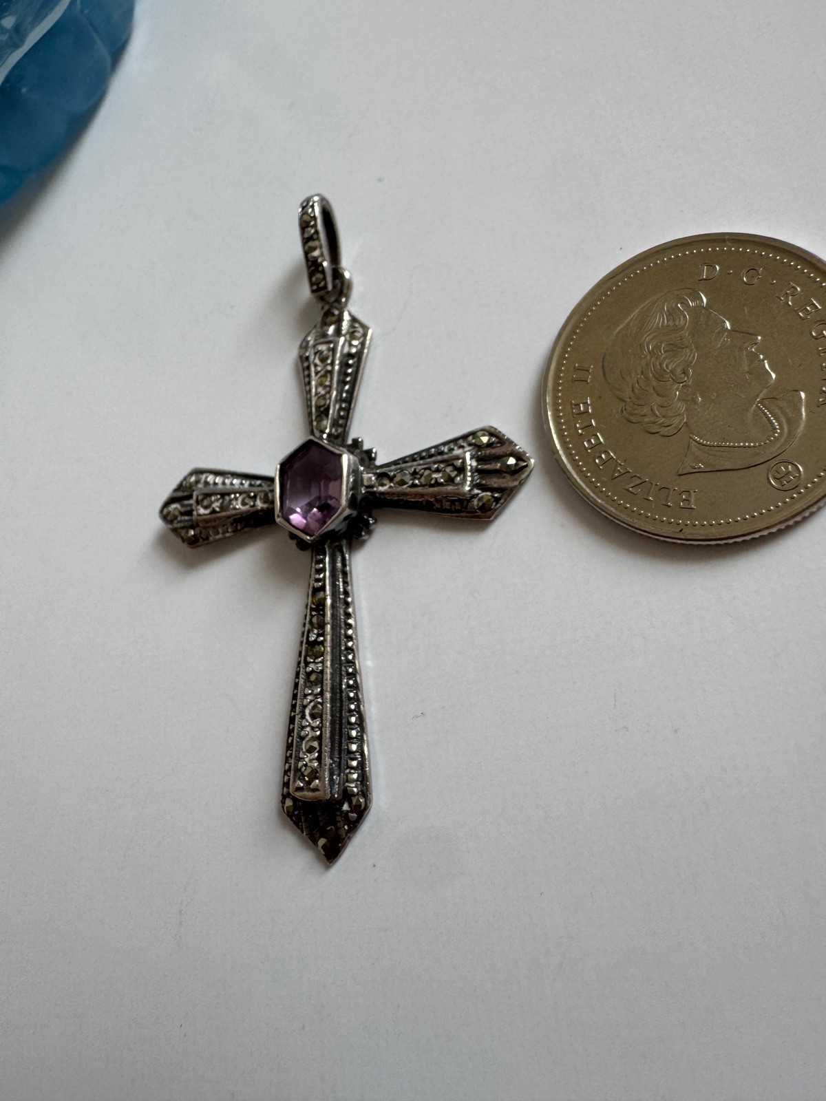 vintage Amethyst And Marcasite Cross Pendant 