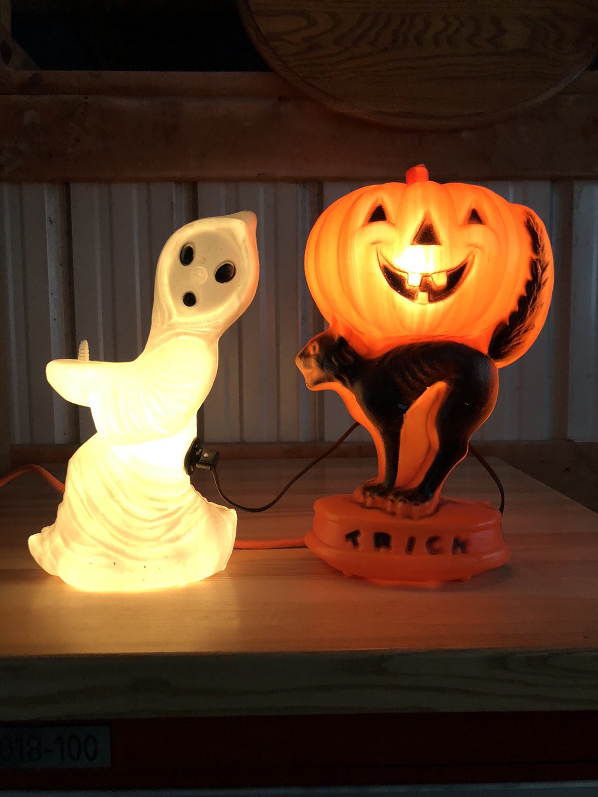 Vintage Ghost General Foam and Jack O Lantern Black Cat Halloween Blow Mold