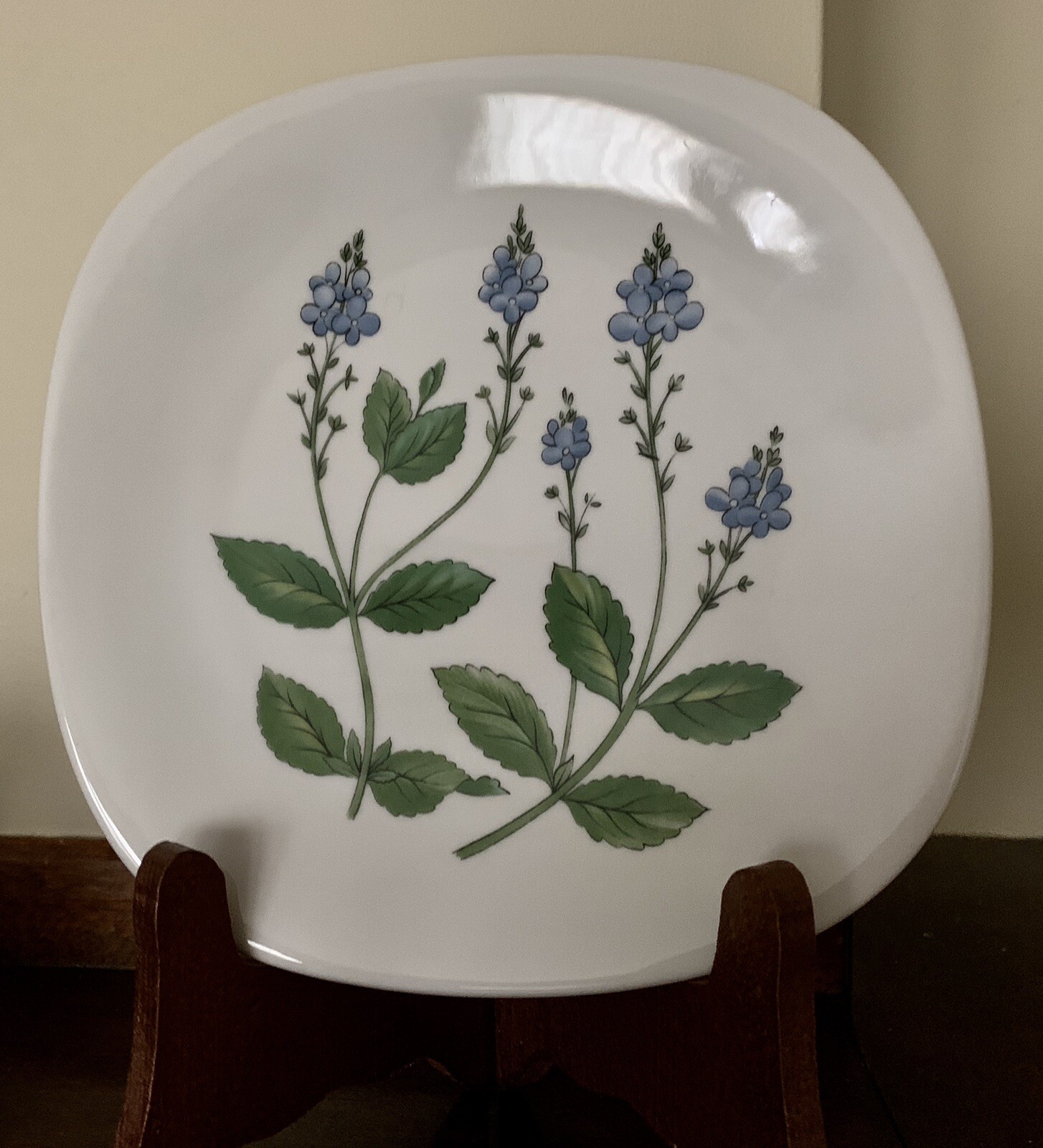 Rorstrand Sweden Blue Flowers 7.5” Hanging Square Collector Plate