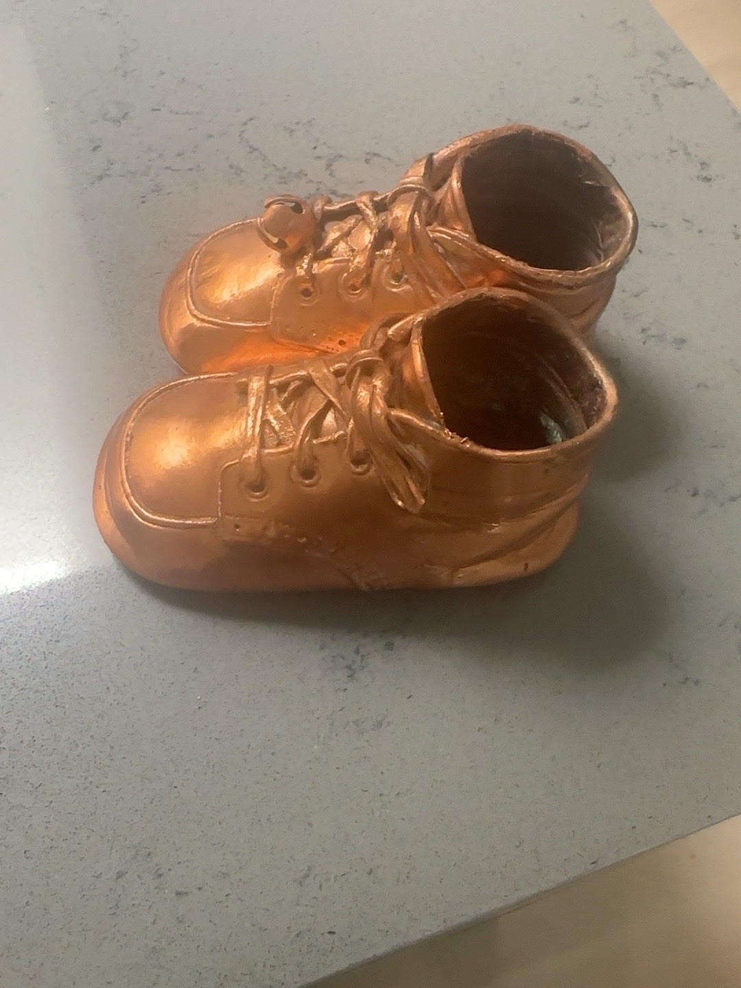 Vintage Copper-Tone Miniature Lace-Up Shoe Figurines Pair Decorative Collectible