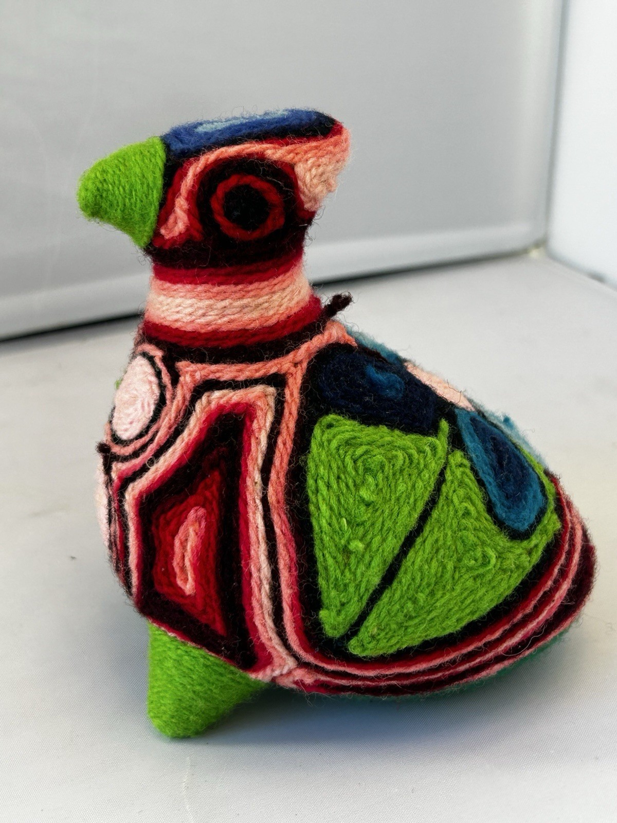 Vintage Mexican Huichol Yarn Art Bird Figurine Handmade Folk Art Sculpture 5”