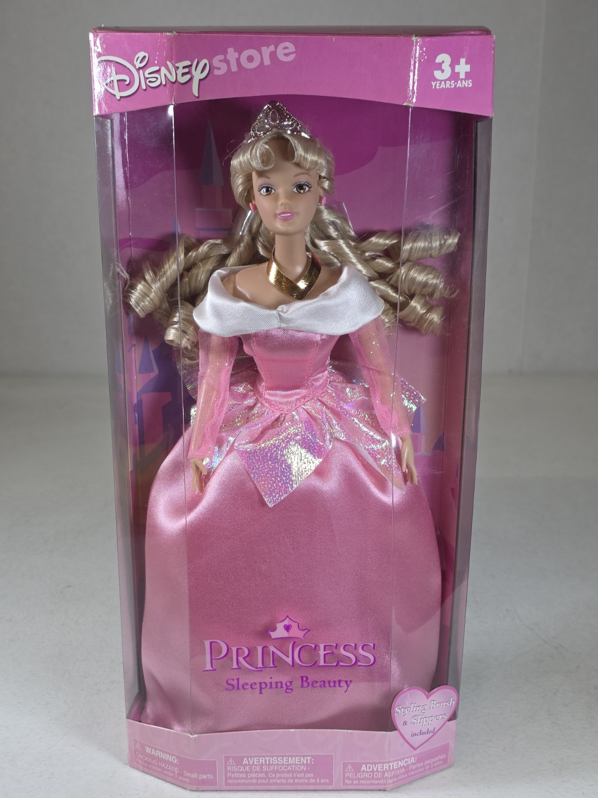 Disney Store Princess Aurora Sleeping Beauty Doll Pink Gown Styling Brush 
