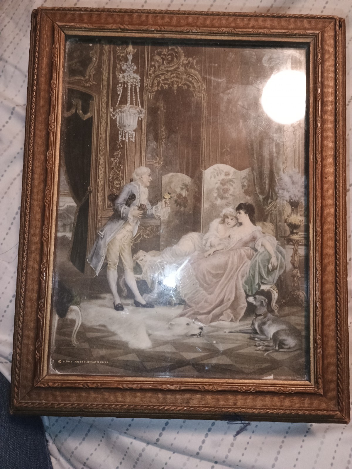 carl schweninger litograpgic print vintage gold gilt trinket box with mirrors