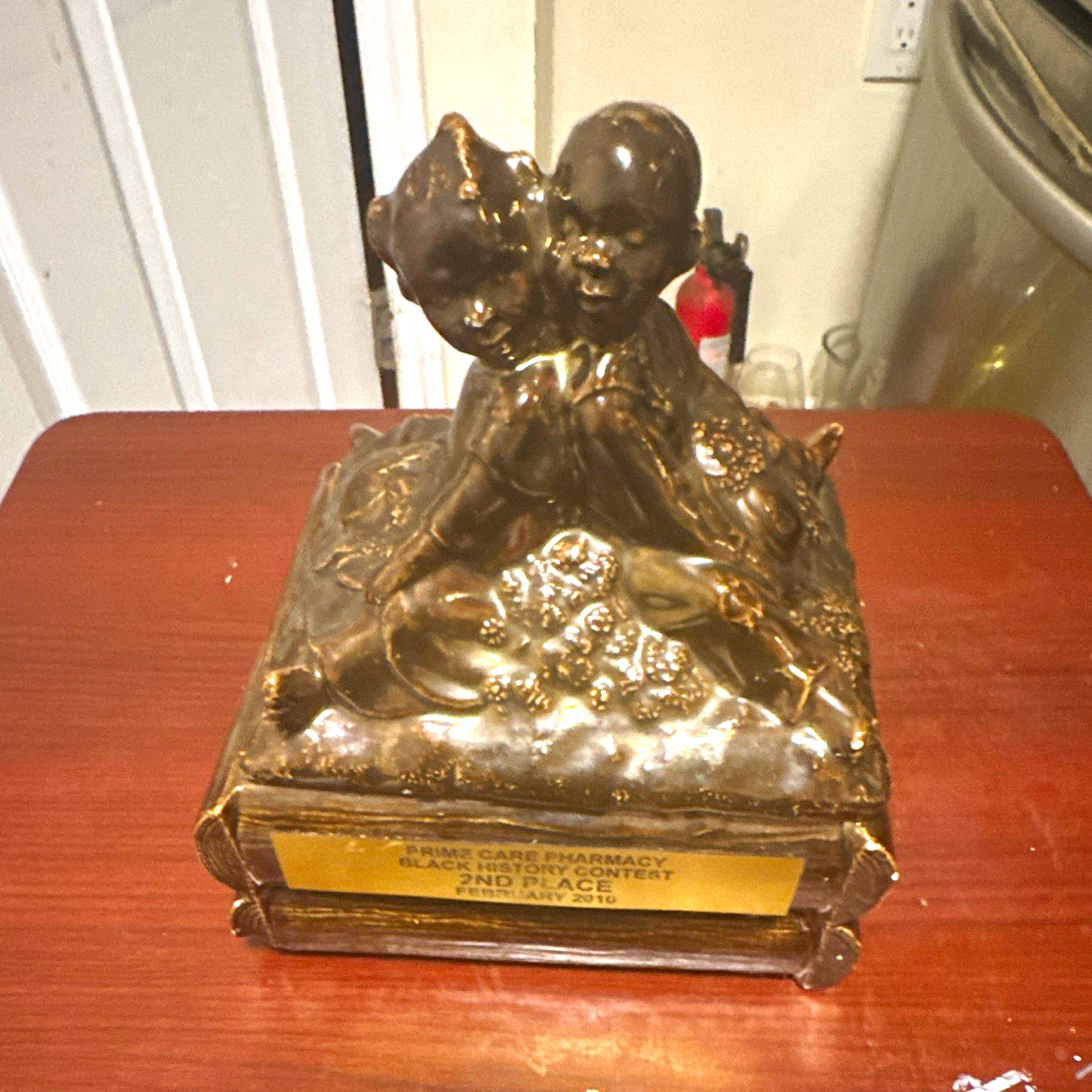 Bronze Metal Children Figurine Book Base Trophy 2nd Place Feb 2010