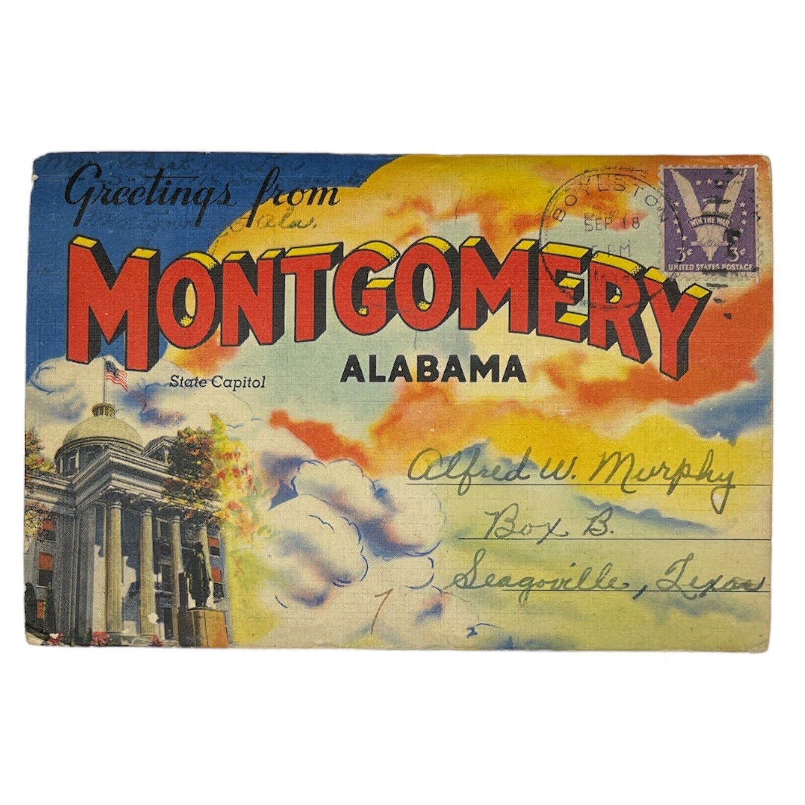 Vintage 1945 Montgomery Alabama Souvenir Folder Postcard Ephemera Booklet POSTED