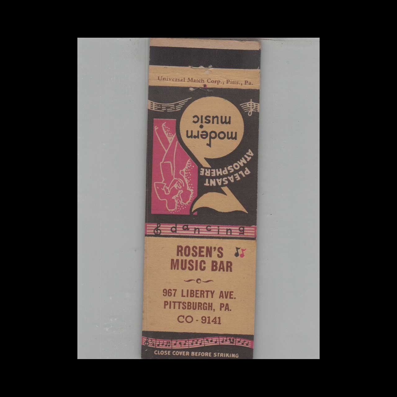 Matchbook Cover Rosen's Music Bar Pittsburgh PA