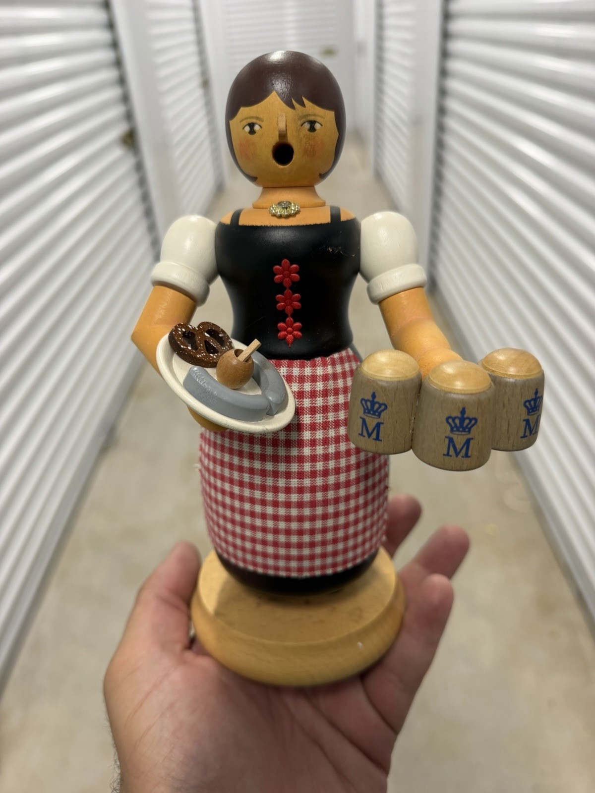 Müller Handmade Hand Painted Wood Woman Figurine Serving Pretzel, Multicolor Müller Handmade Hand Painted Wood Woman Figurine Serving Pretzel, Multicolor