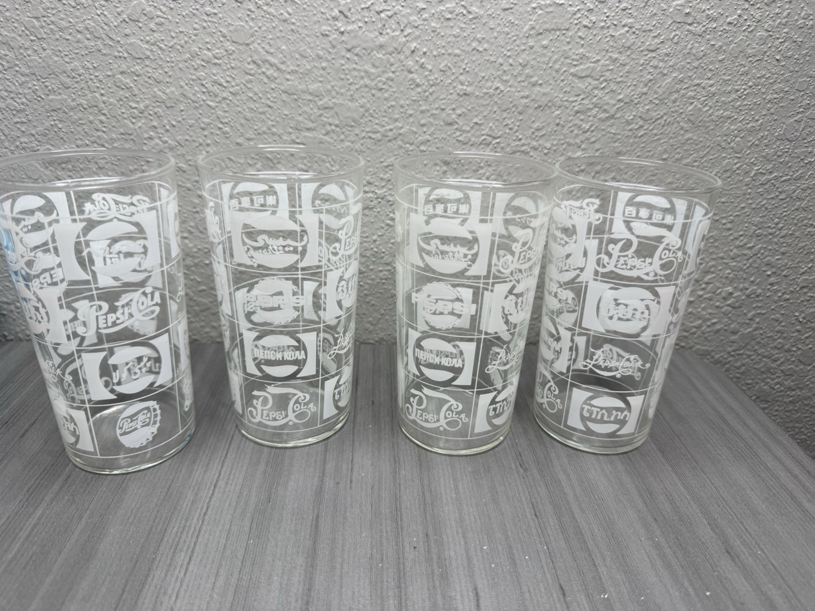 Vintage Pepsi-Cola Drinking Glass - International Logos White Letters Set Of 4