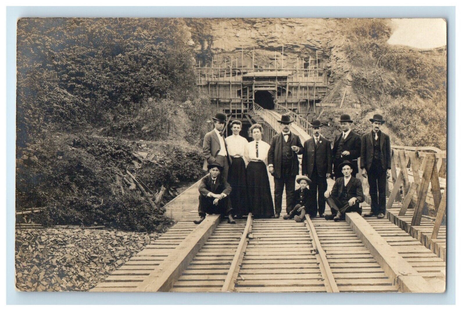 c1910 Group Celebrating Railroad Tunnel Construction RPPC Photo Postcard c1910 Group Celebrating Railroad Tunnel Construction RPPC Photo Postcard