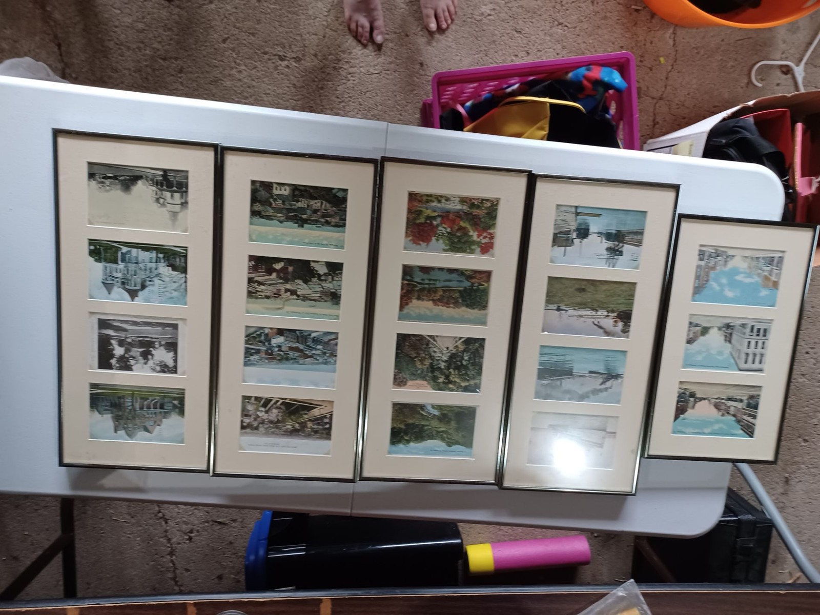 Vintage Waukegan Illinois Postcard Art Collection - Set of 5 Framed Panels