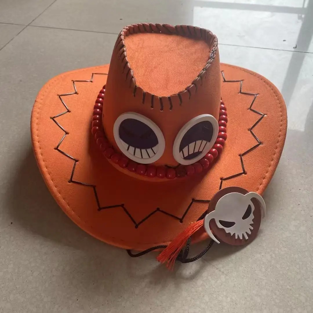 One Piece Portgas D. Ace Cowboy Hat With Beads Hat Anime Cosplay Cap. Luffy