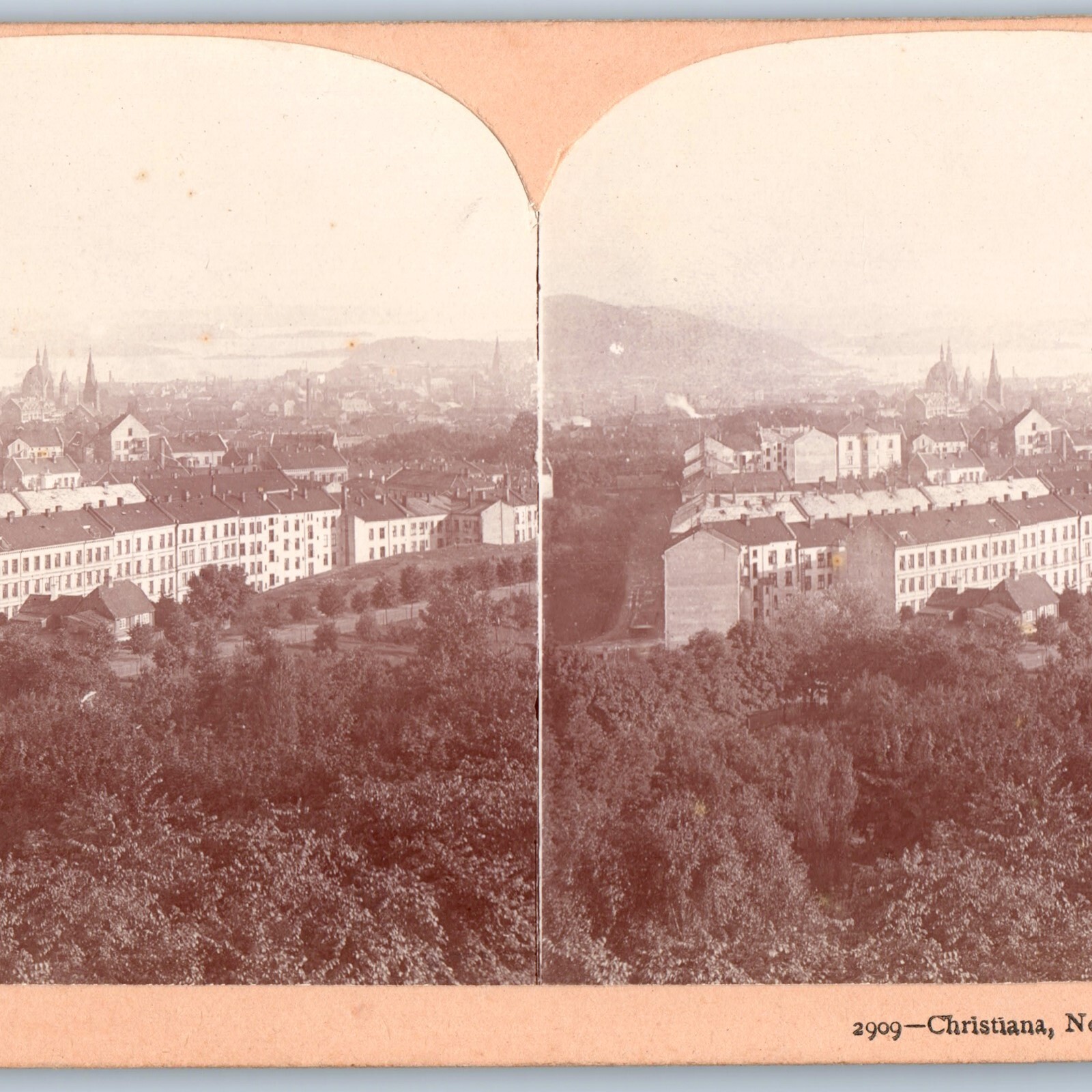 1897 Christiana Norway Birds Eye Stereo Real Photo Apartments Cathedral Oslo V22