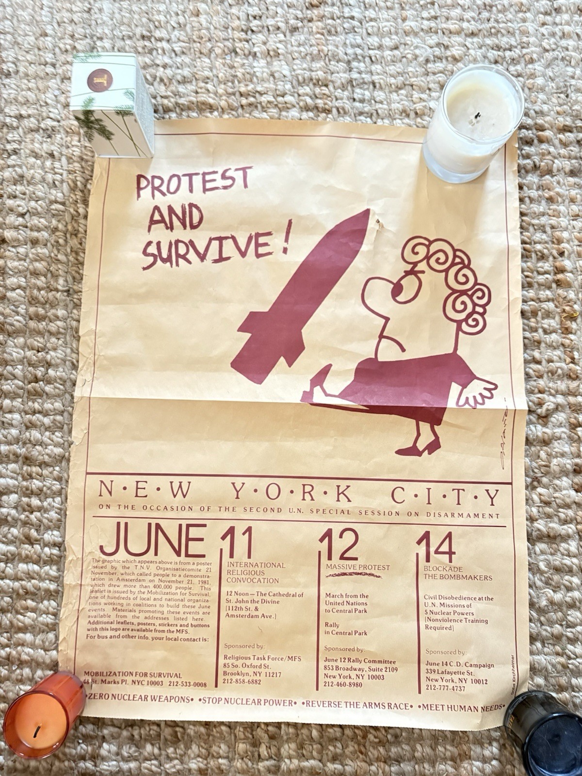 RARE Vintage Anti Nuke Nuclear Disarmament Poster* In Smithsonian* 1982 NYC UN