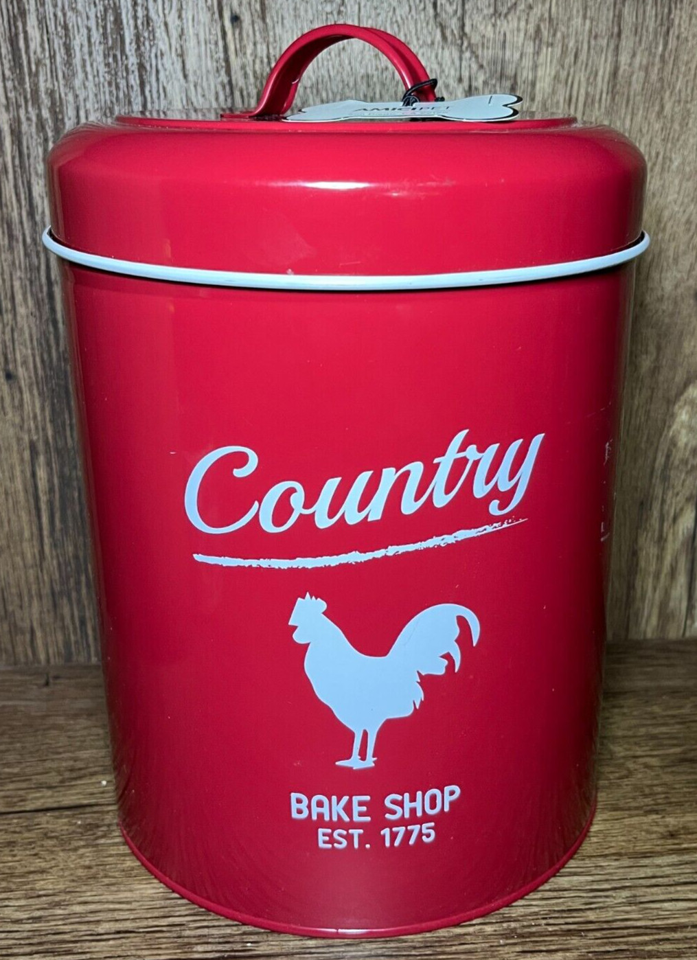 NEW Amici Pet Food Safe Storage Canister Treat Container Red Country Rooster