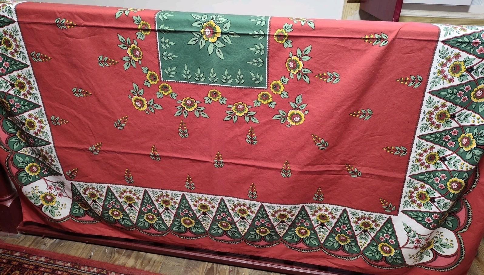 French Les Olivades Cotton Red Floral Tablecloth 66