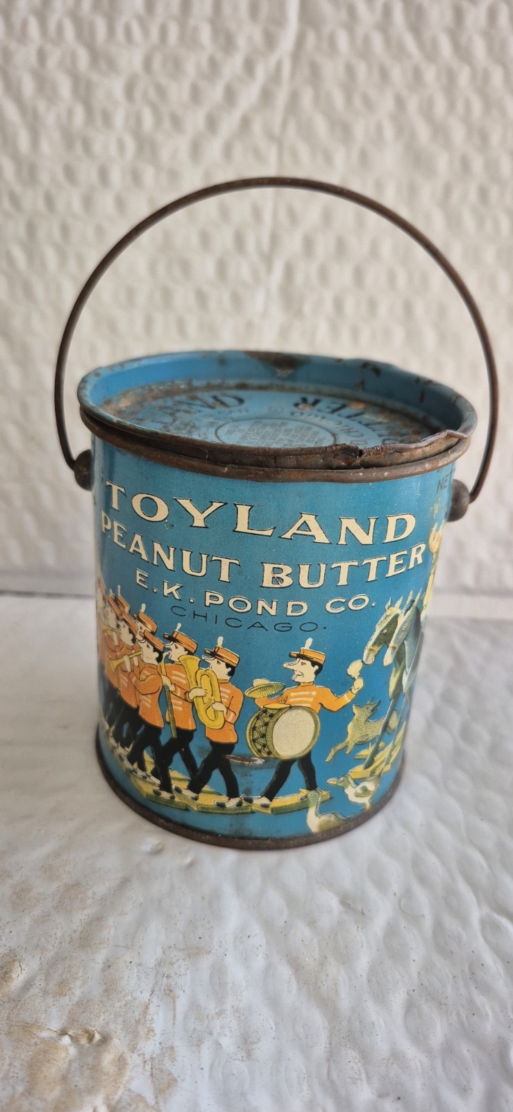 1920s? Toyland Peanut Butter Advertising Antique Tin Pail –E.K. Pond Co. Chicago