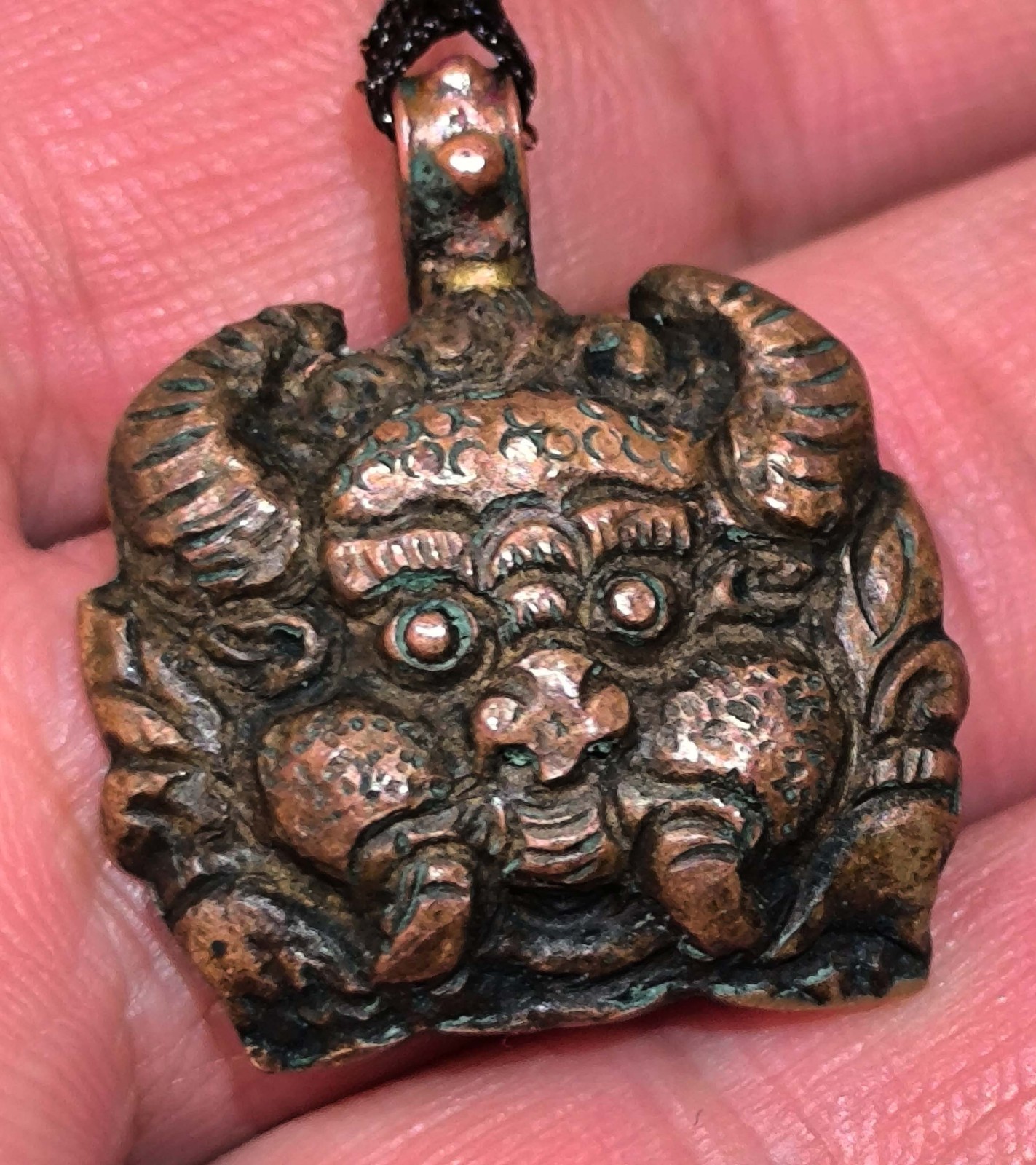 Real Tibet 1800s Old Antique Buddhist Carved Alloy Copper Zbazar Pendant Amulet