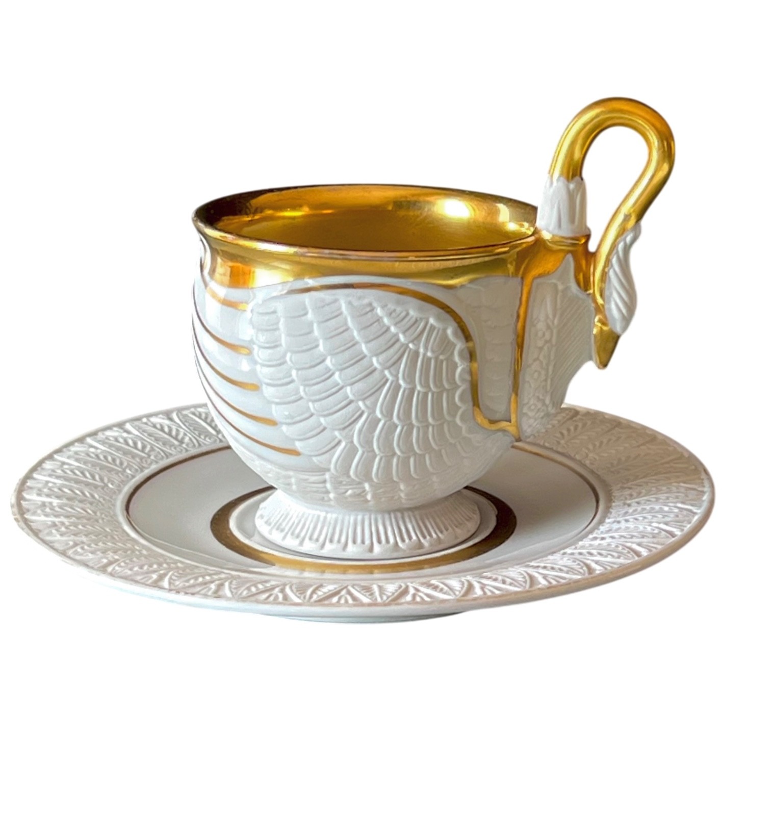 RPM Royal Porzellan Swan Cup Saucer Set German Porcelain Figural Gilt Vintage
