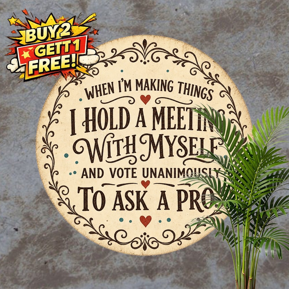 Craft Room Is My Happy Place Hobby Studio Round Metal Tin Sign 8x8