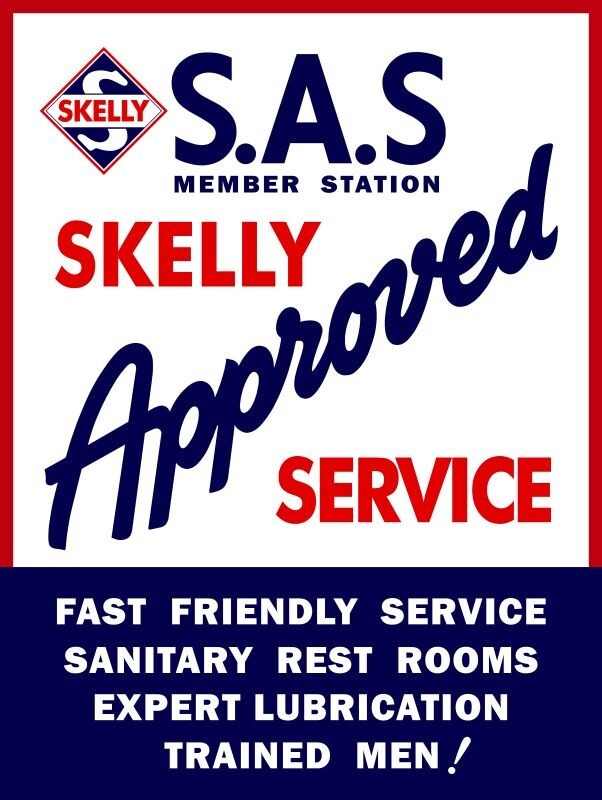Skelly Oil Co. Approved Service Gas Station NEW METAL SIGN: 9x12\