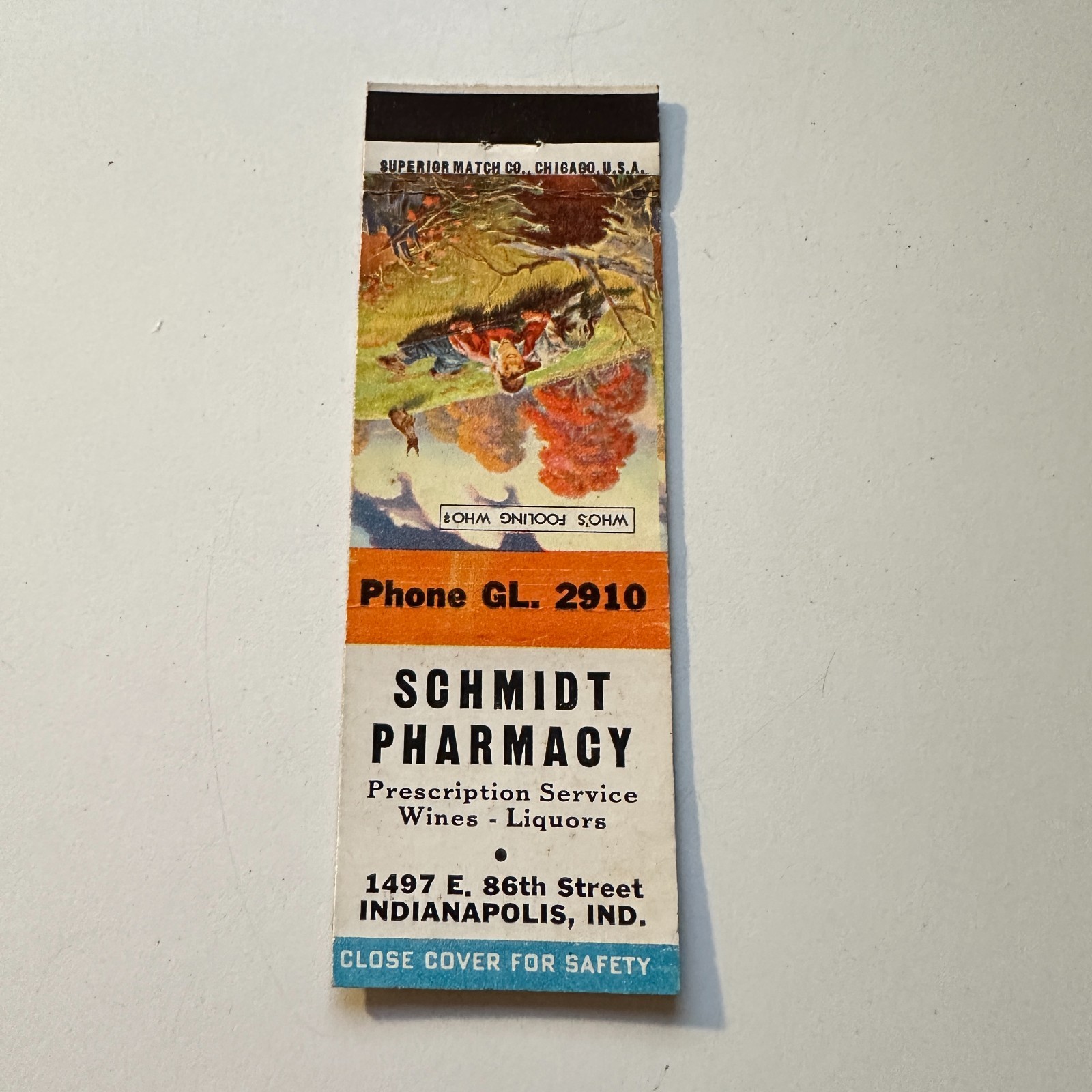 Schmidt Pharmacy Prescription Indianapolis IN Vintage Matchbook Cover 4MB118-4-1