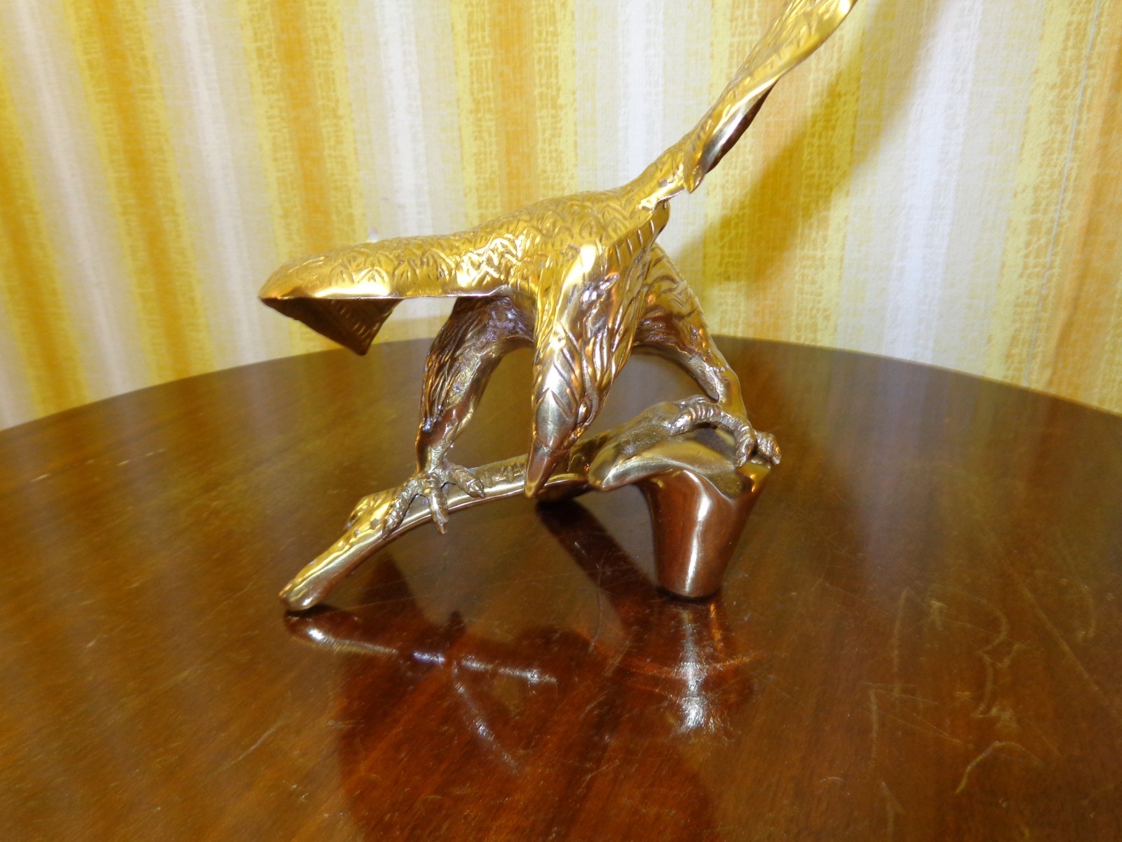 Vintage Large Brass Eagle On A Branch Sculpture Statue - 13.5\