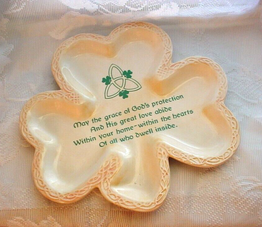 Irish Blessing Prayer Catch Dish Ceramic Pottery Knotwork Shamrock