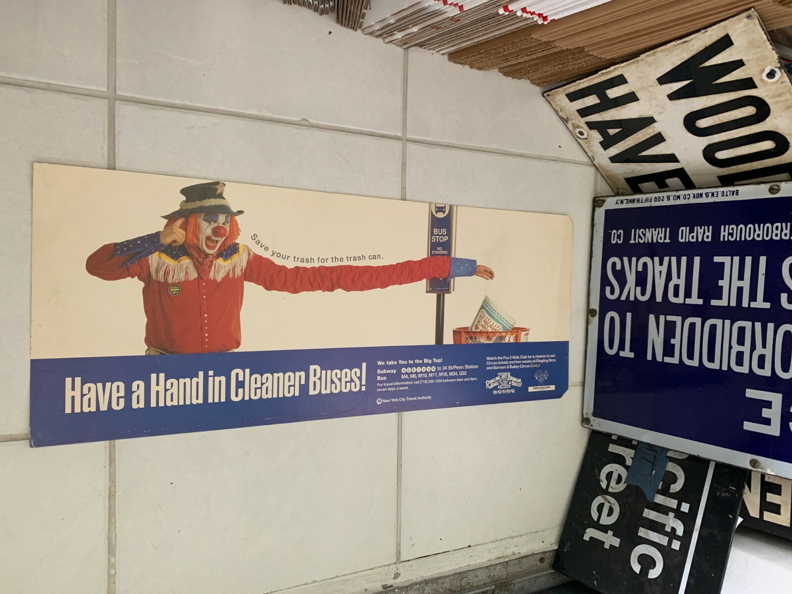 NYC CLOWN SUBWAY SIGN POSTER MADISON SQUARE GARDEN RINGLING BARNUM BAILEY CIRCUS