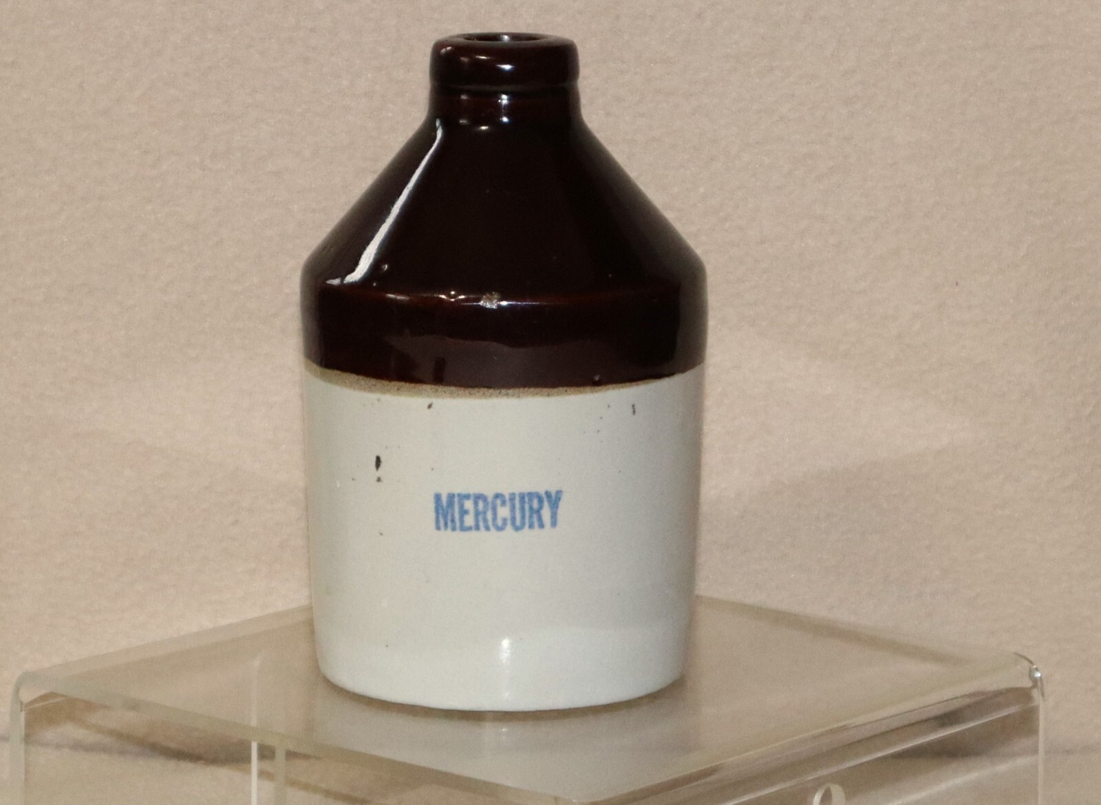 VINTAGE MINIATURE 2-TONE STONEWARE BOTTLE/JUG MARKED 