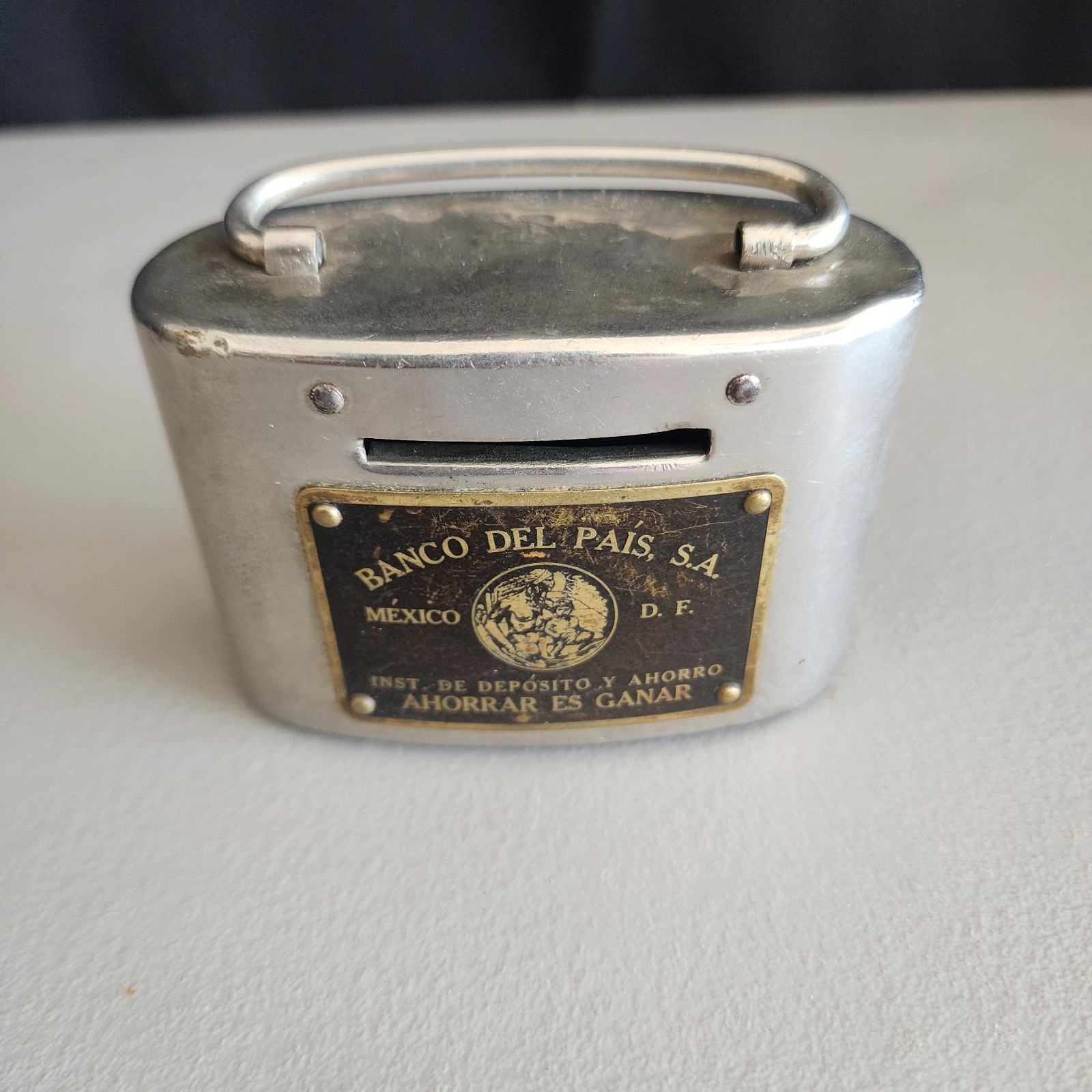 Vintage Banco del Pais S.A. Mexico Metal Coin Bank - Antique Promotional...