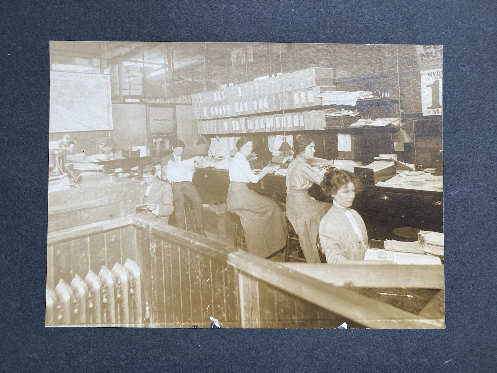 Illinois 1911 Clerks in the Remittance Office Antique Vintage Photo