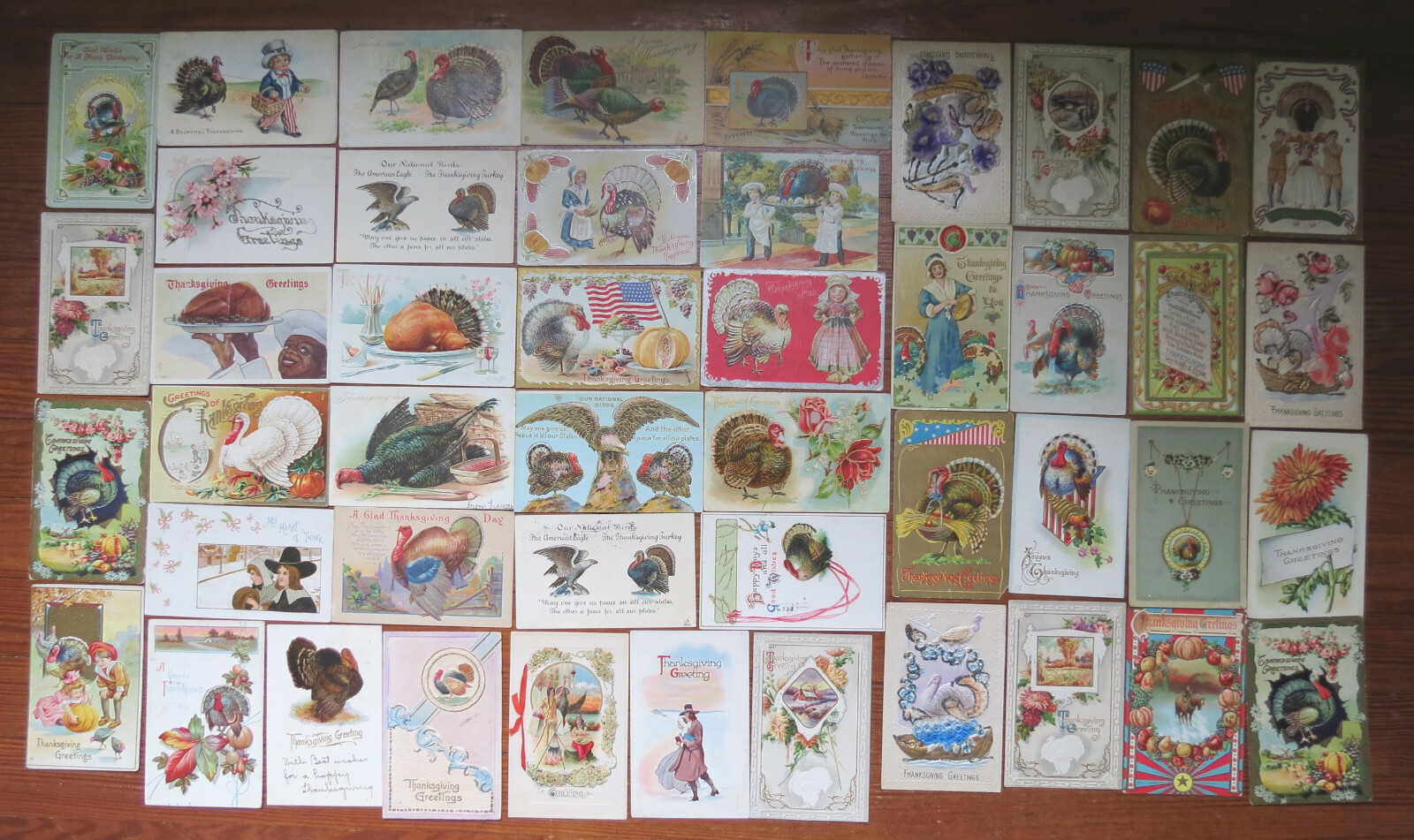 45 ANTIQUE THANKSGIVING POSTCARDS - Many Embossed & Patriotic